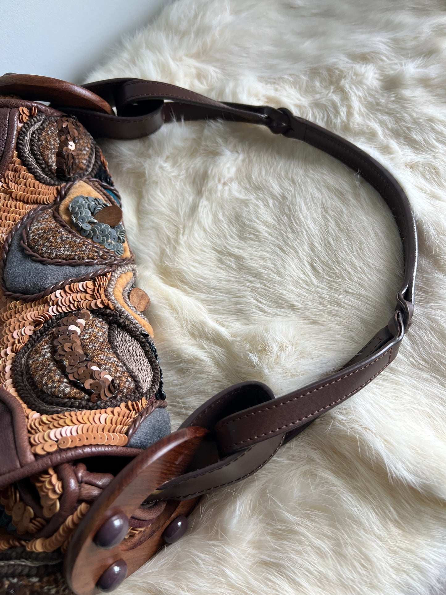 Jamin Puech Large Shoulder Bag in Neutrals with Wood