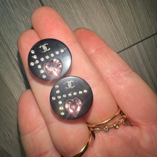 Chanel 2004 CC Crystal Pink Heart embellished stud earrings