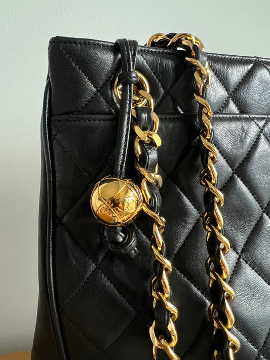 Chanel Black Vintage Matelasse Shoulder Bag 1992 era