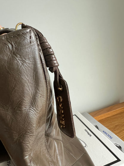Chanel Vintage Matelasse Tote Bag Brown 3 series (retouched paint)