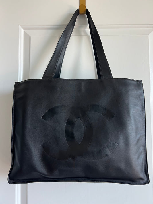 Chanel Extra Large Black Lamb Leather Tote Series 5 Full Set