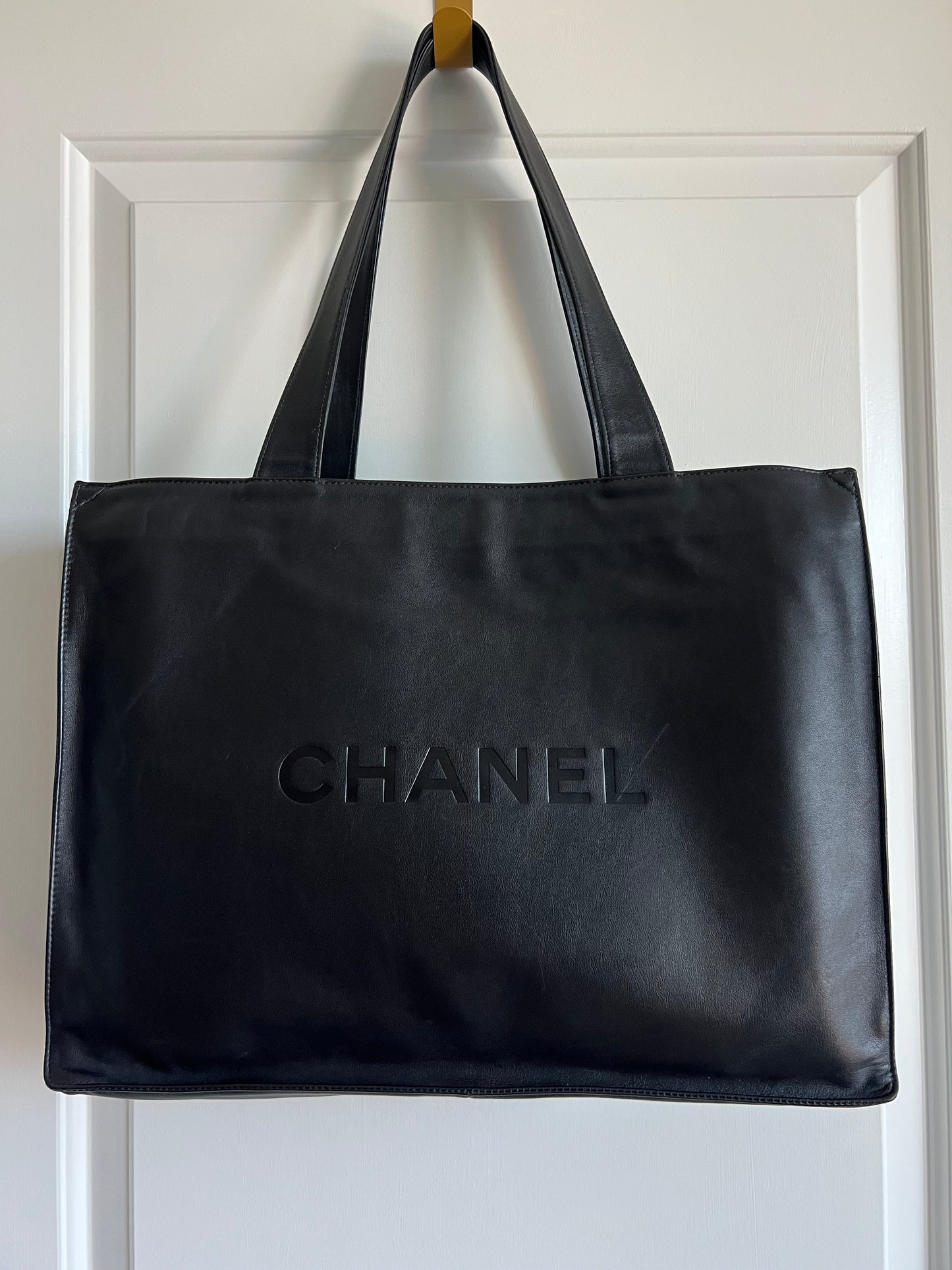 Chanel Extra Large Black Lamb Leather Tote Series 5 Full Set