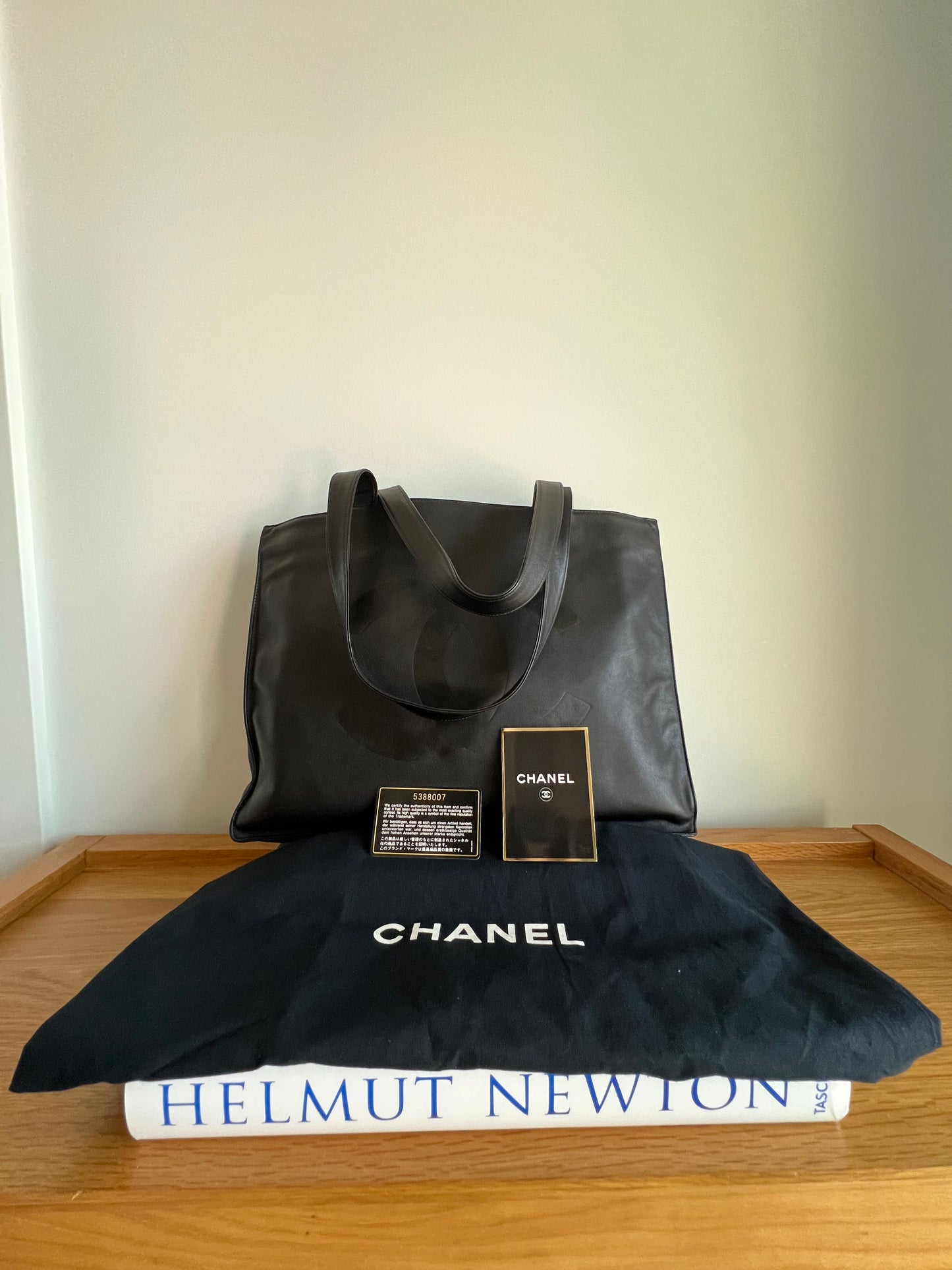 Chanel Extra Large Black Lamb Leather Tote Series 5 Full Set