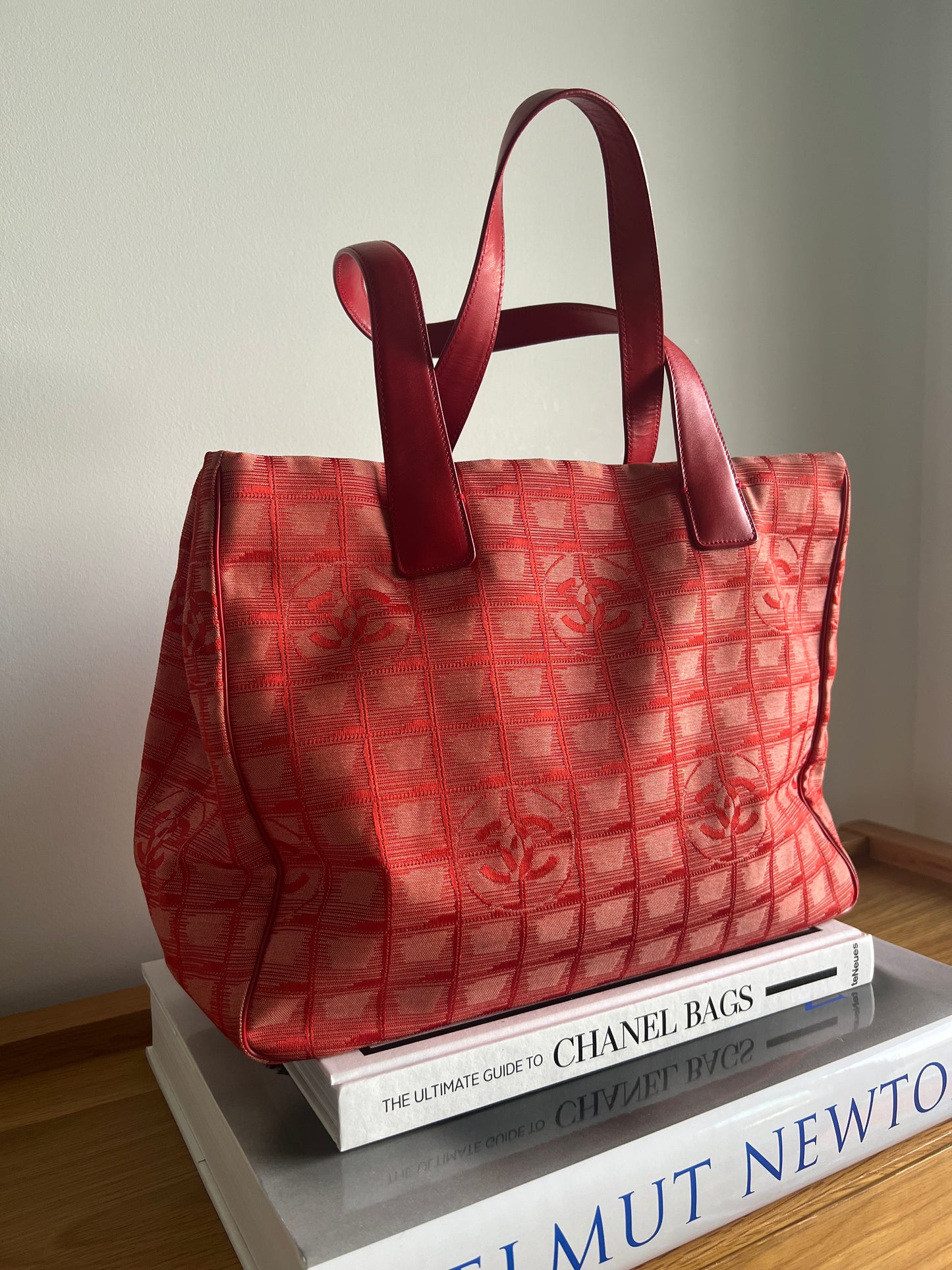 Chanel Travel Line Jacquard Tote and Pouch - Red RARE