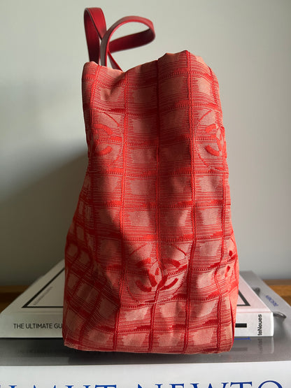 Chanel Travel Line Jacquard Tote and Pouch - Red RARE