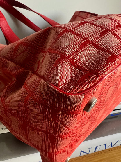 Chanel Travel Line Jacquard Tote and Pouch - Red RARE