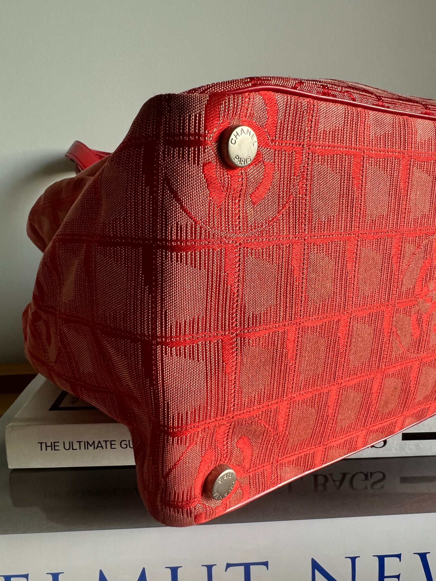 Chanel Travel Line Jacquard Tote and Pouch - Red RARE