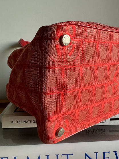 Chanel Travel Line Jacquard Tote and Pouch - Red RARE