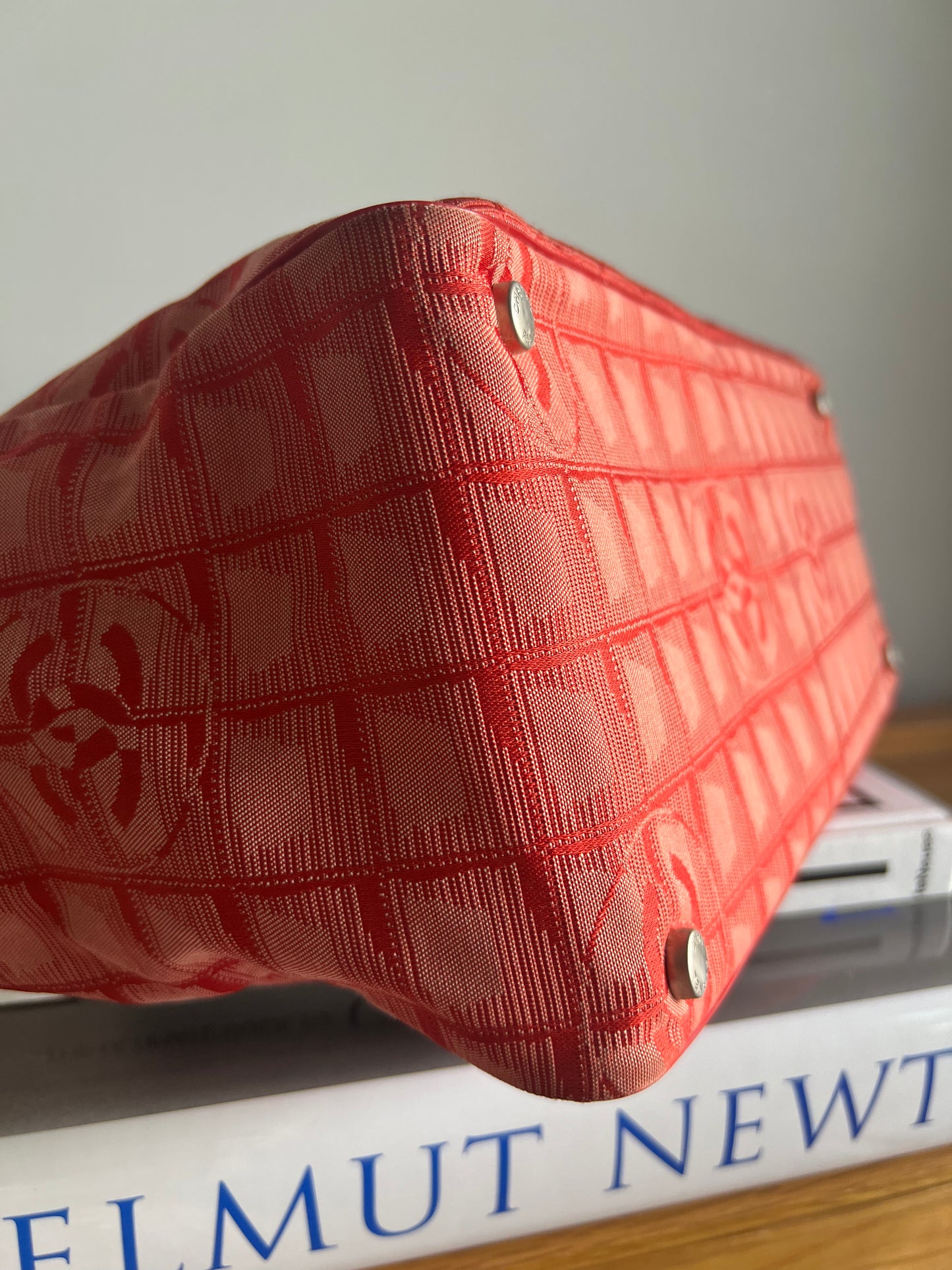 Chanel Travel Line Jacquard Tote and Pouch - Red RARE