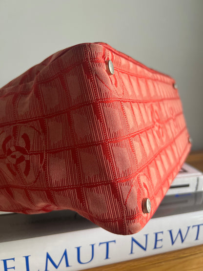 Chanel Travel Line Jacquard Tote and Pouch - Red RARE