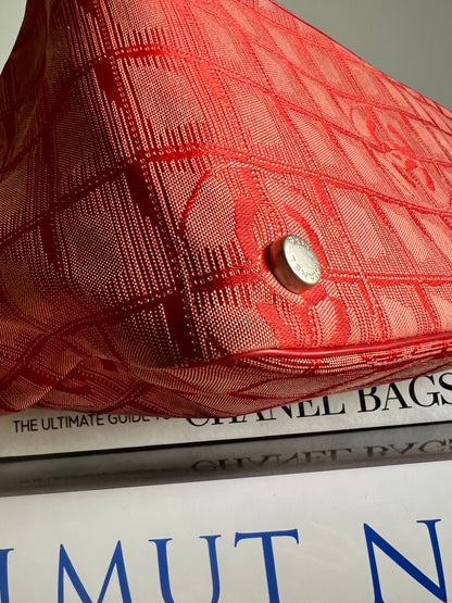 Chanel Travel Line Jacquard Tote and Pouch - Red RARE