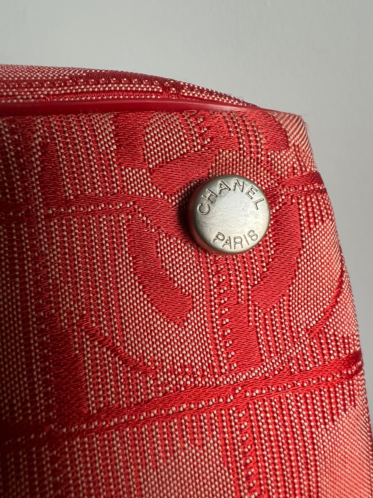 Chanel Travel Line Jacquard Tote and Pouch - Red RARE