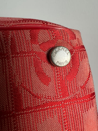 Chanel Travel Line Jacquard Tote and Pouch - Red RARE