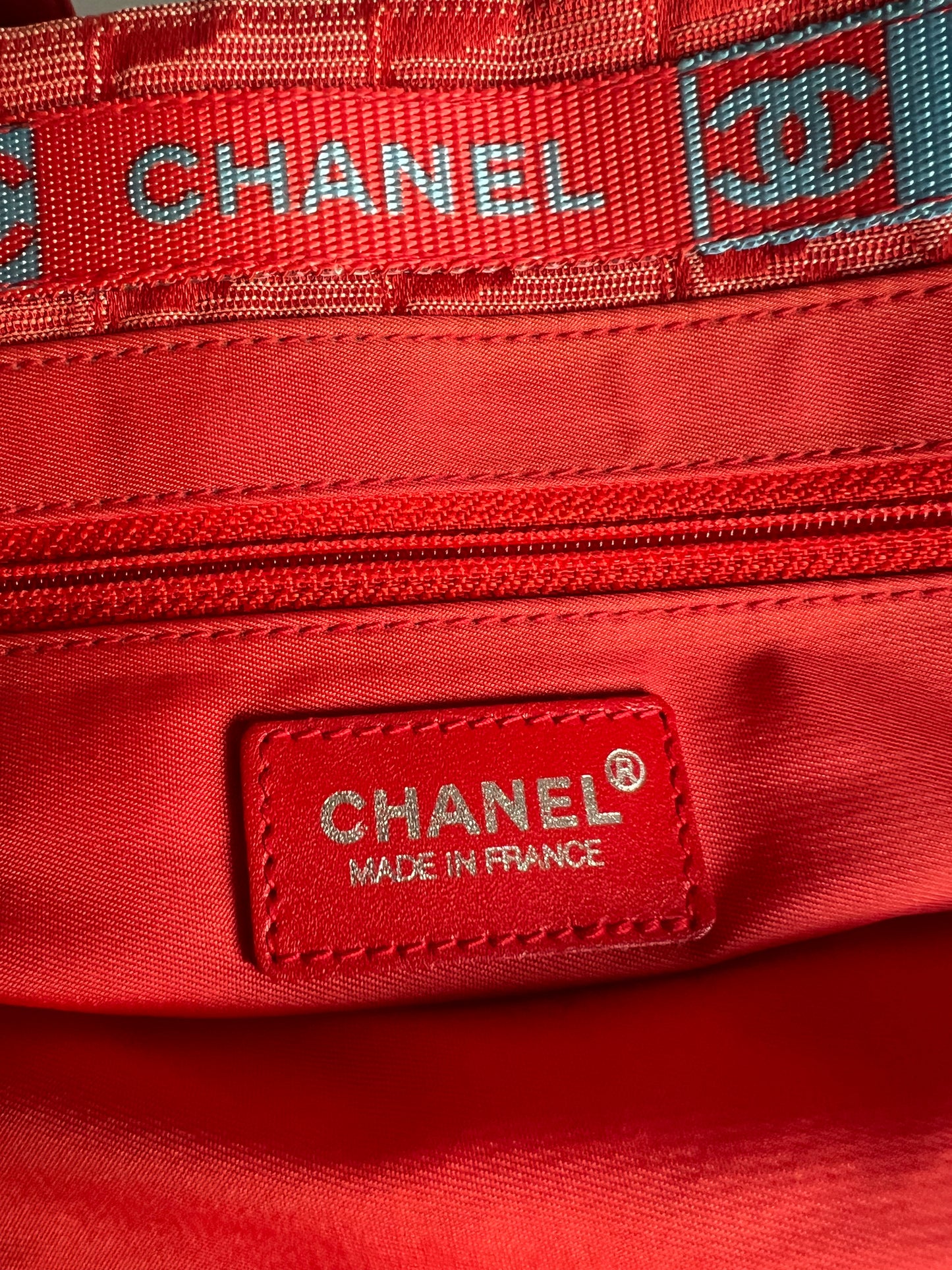 Chanel Travel Line Jacquard Tote and Pouch - Red RARE