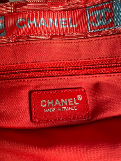 Chanel Travel Line Jacquard Tote and Pouch - Red RARE
