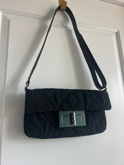 Chanel Giant 2.55 Mademoiselle Black Quilted Nylon Flap