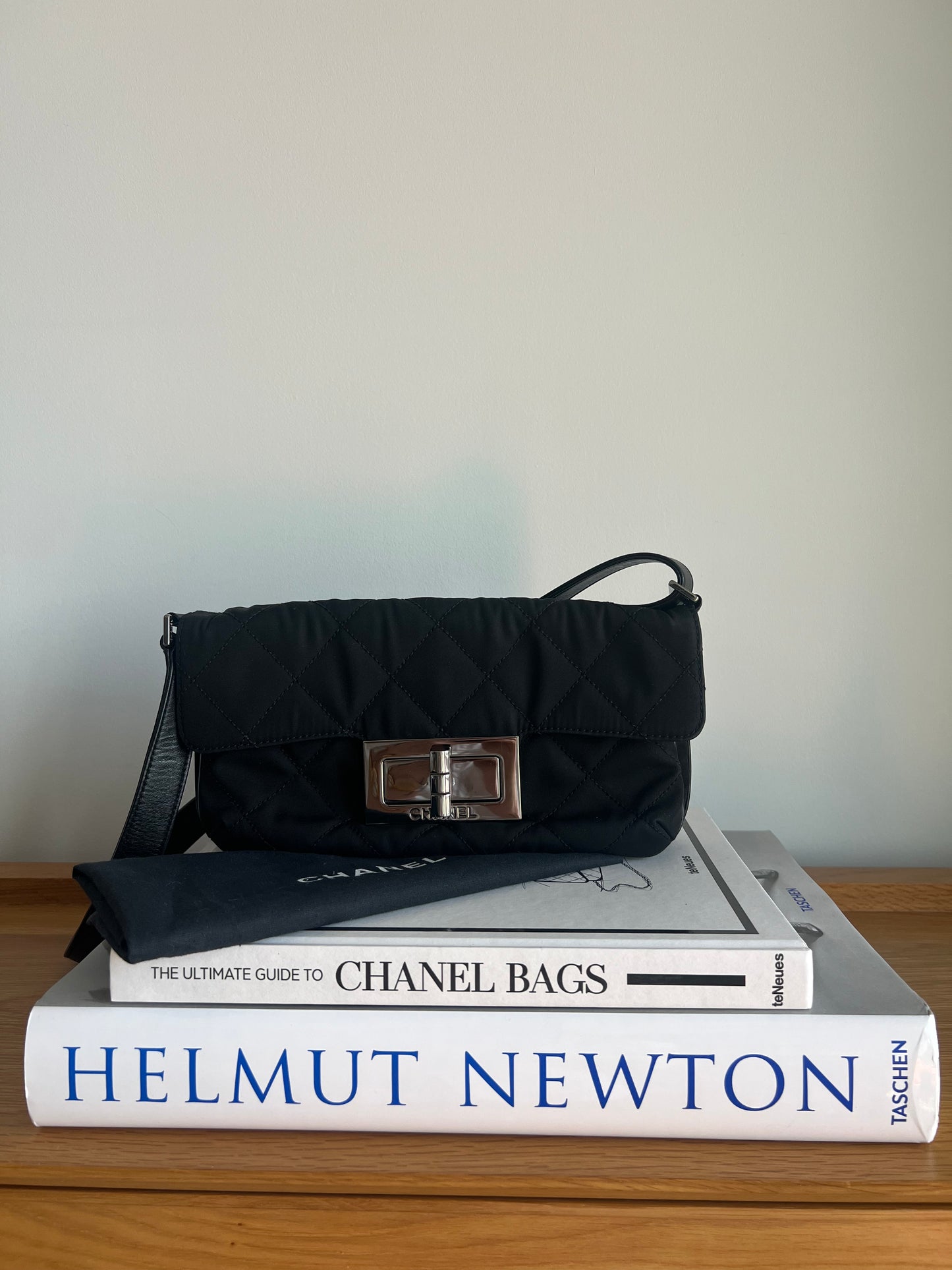 Chanel Giant 2.55 Mademoiselle Black Quilted Nylon Flap