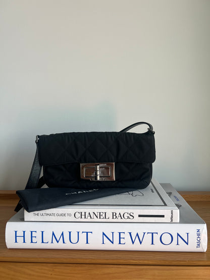 Chanel Giant 2.55 Mademoiselle Black Quilted Nylon Flap