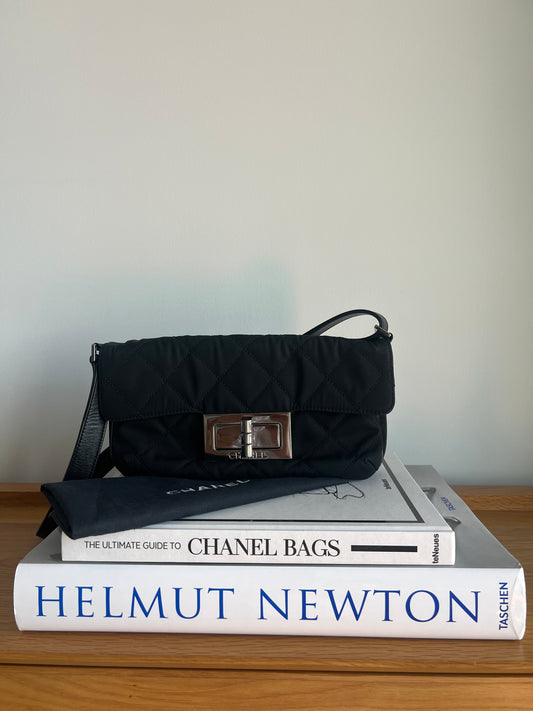 Chanel Giant 2.55 Mademoiselle Black Quilted Nylon Flap