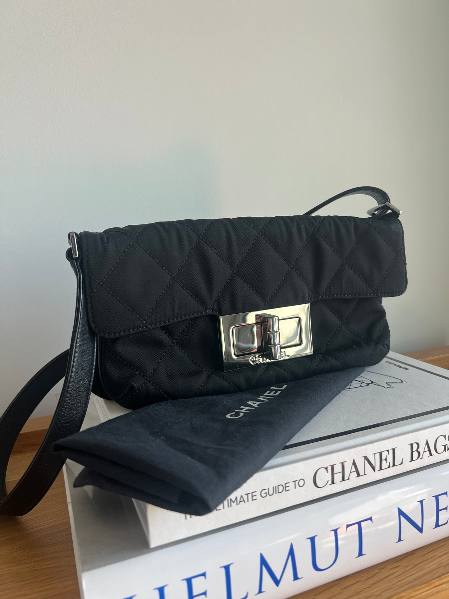 Chanel Giant 2.55 Mademoiselle Black Quilted Nylon Flap