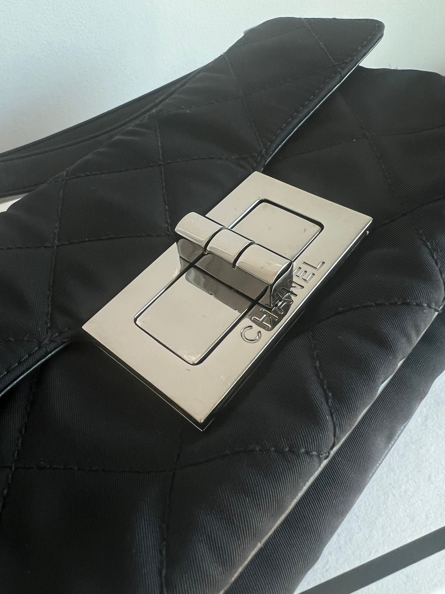 Chanel Giant 2.55 Mademoiselle Black Quilted Nylon Flap