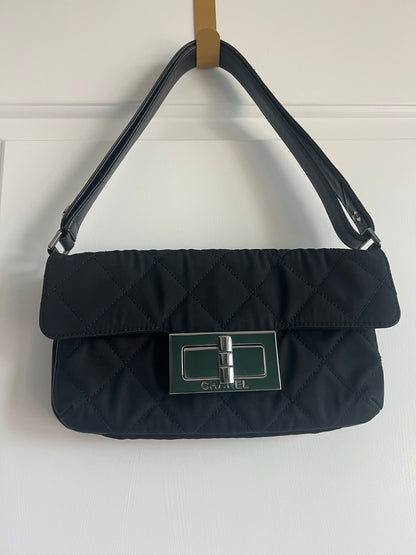 Chanel Giant 2.55 Mademoiselle Black Quilted Nylon Flap