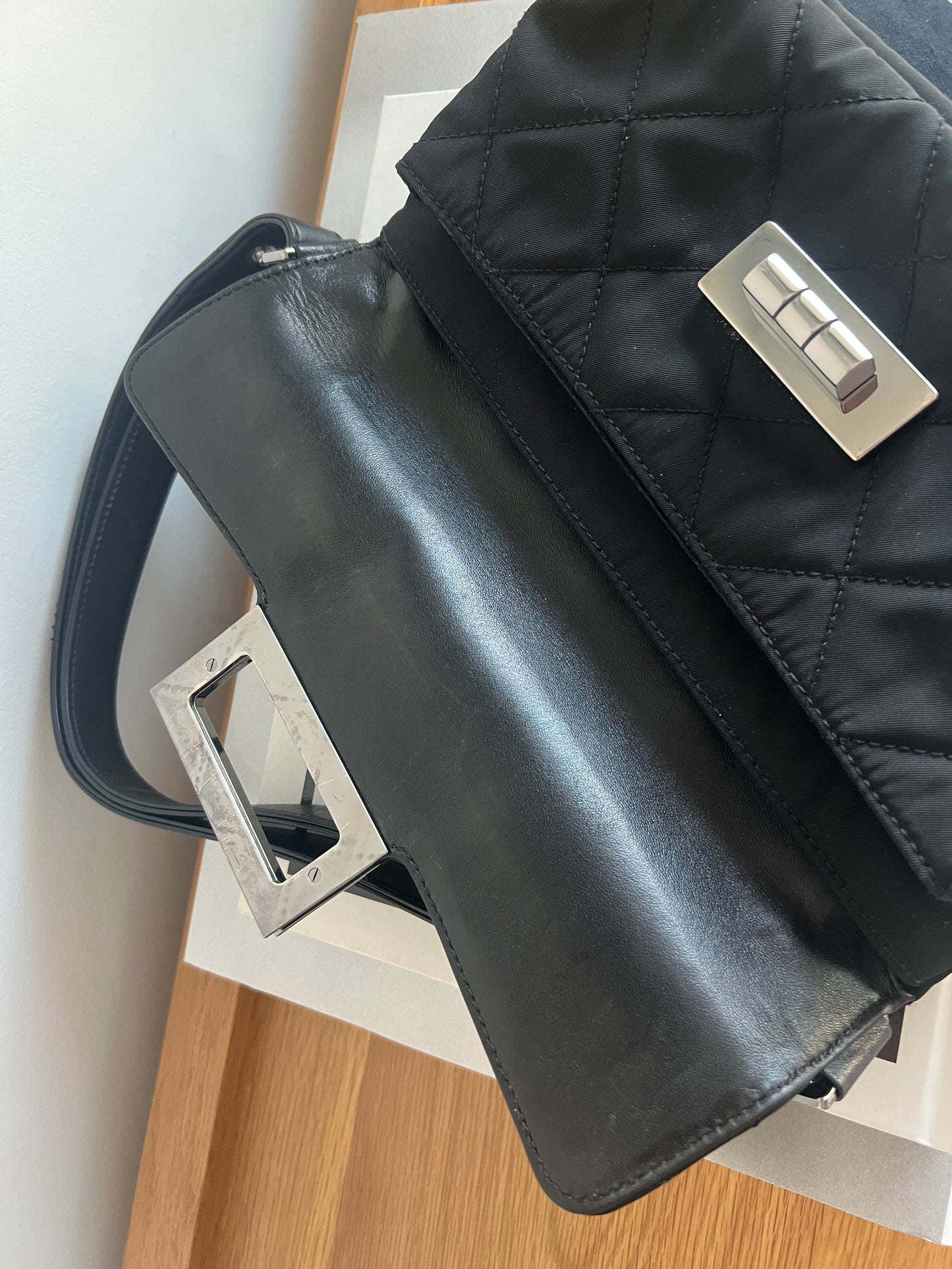Chanel Giant 2.55 Mademoiselle Black Quilted Nylon Flap