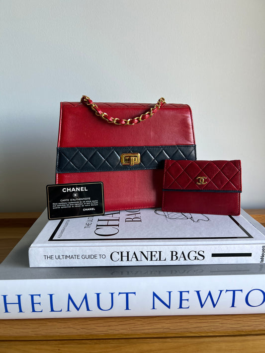 Chanel Trapezoid 2.55 Bi-Colour Red and Navy Set - Full Set