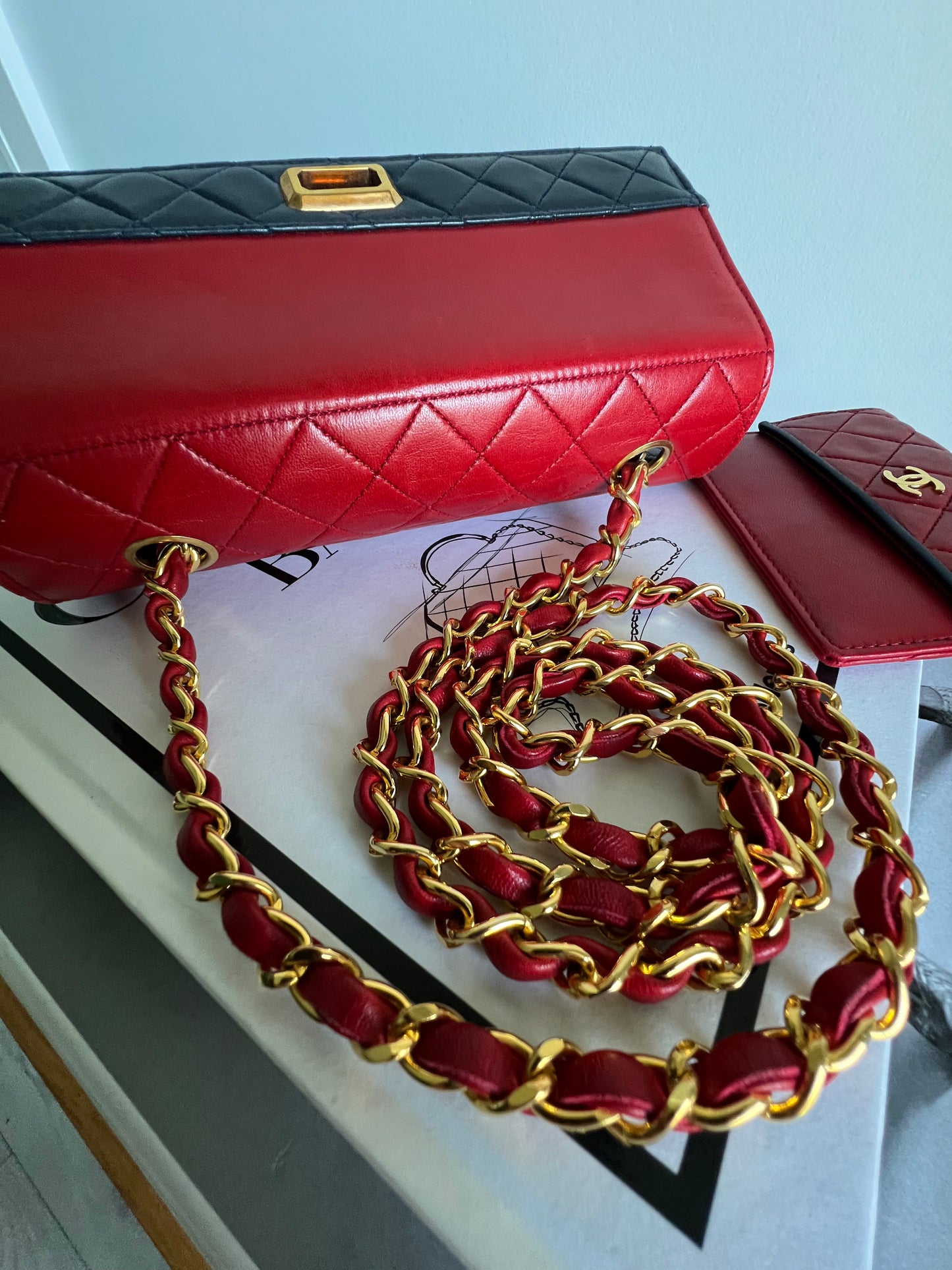 Chanel Trapezoid 2.55 Bi-Colour Red and Navy Set - Full Set
