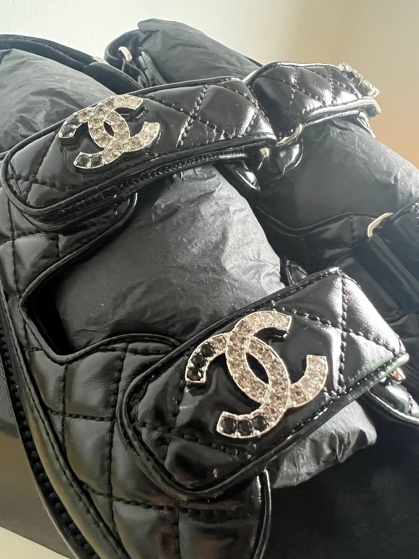 Chanel Shiny Calf Skin Dad Sandals with Crystals Size 38 New In Box