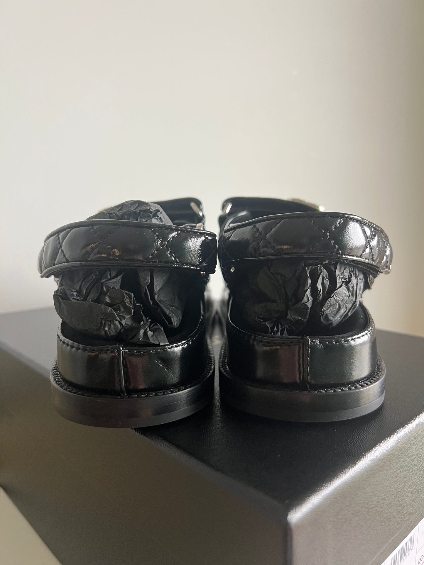 Chanel Shiny Calf Skin Dad Sandals with Crystals Size 38 New In Box