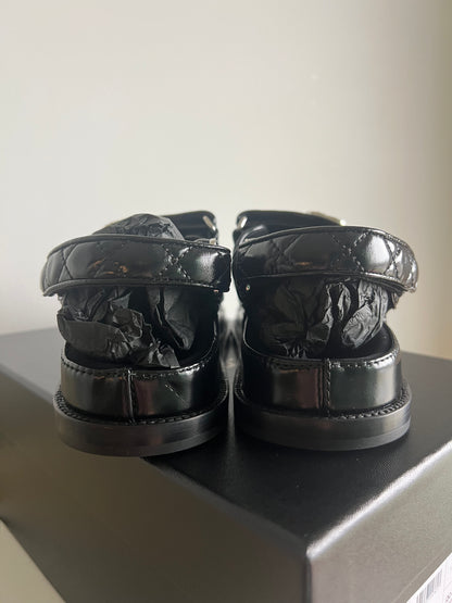 Chanel Shiny Calf Skin Dad Sandals with Crystals Size 38 New In Box