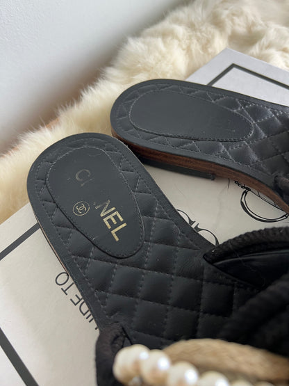 Chanel Cuba Braid Rope & Pearl Slides Size 38