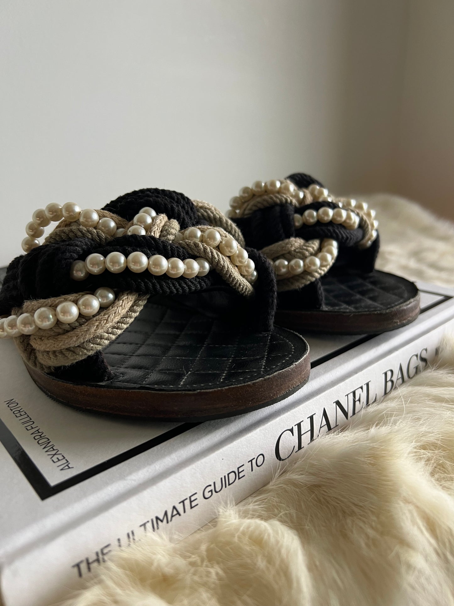 Chanel Cuba Braid Rope & Pearl Slides Size 38