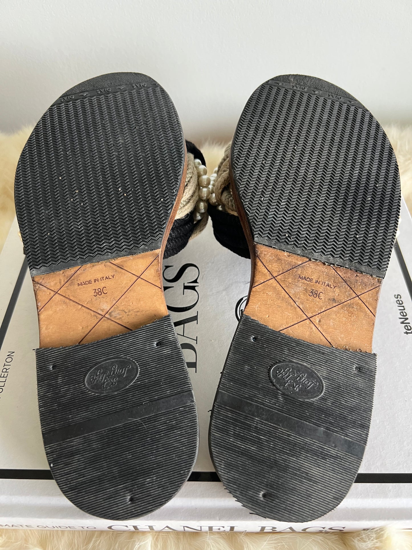 Chanel Cuba Braid Rope & Pearl Slides Size 38