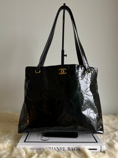 Chanel Camellia Black Patent Leather Tote 8 Series 2003-2004