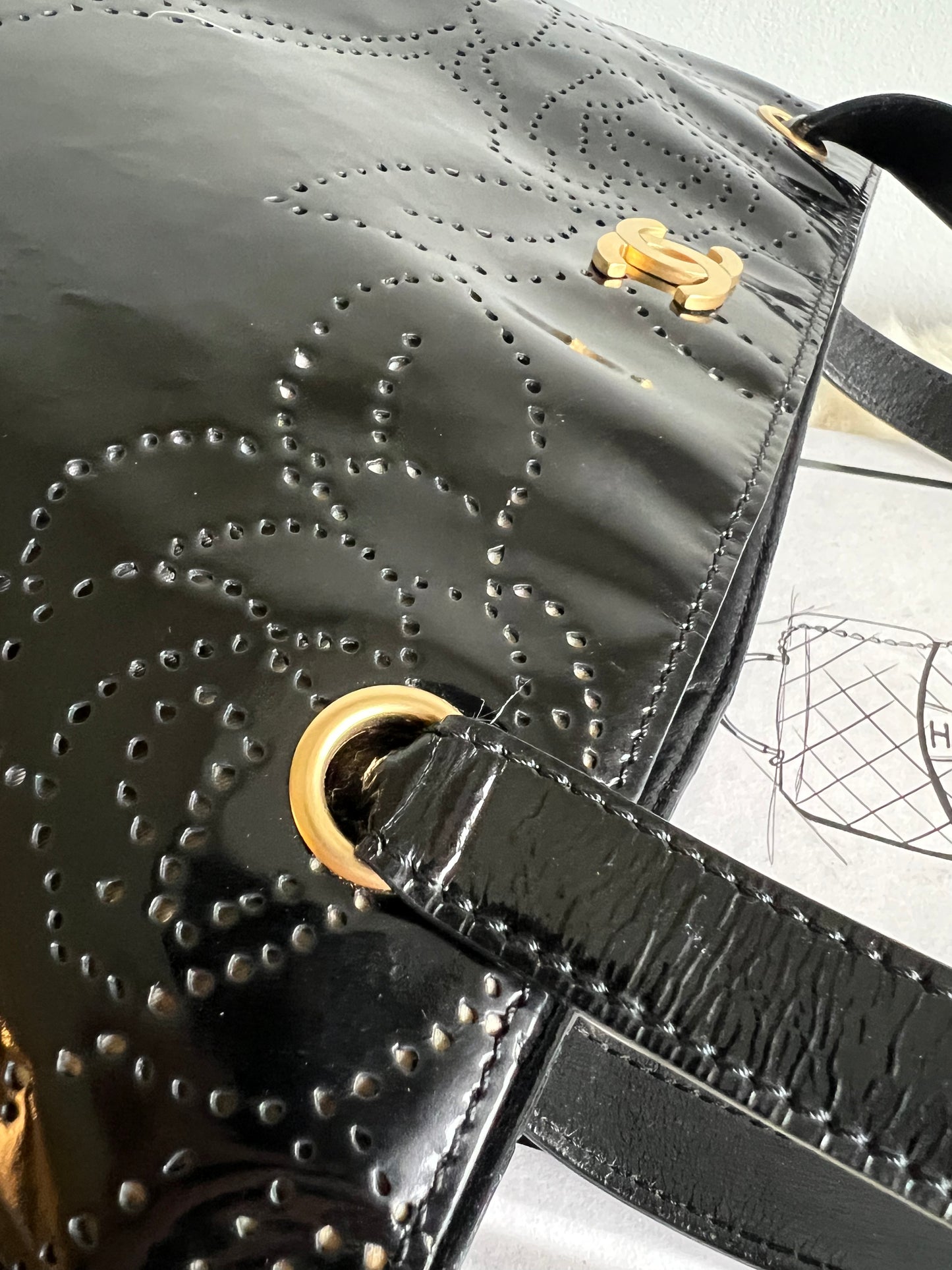 Chanel Camellia Black Patent Leather Tote 8 Series 2003-2004