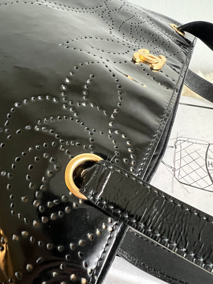 Chanel Camellia Black Patent Leather Tote 8 Series 2003-2004