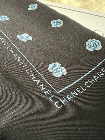 Chanel Silk Scarf Blue Camellia - Small 18x18"