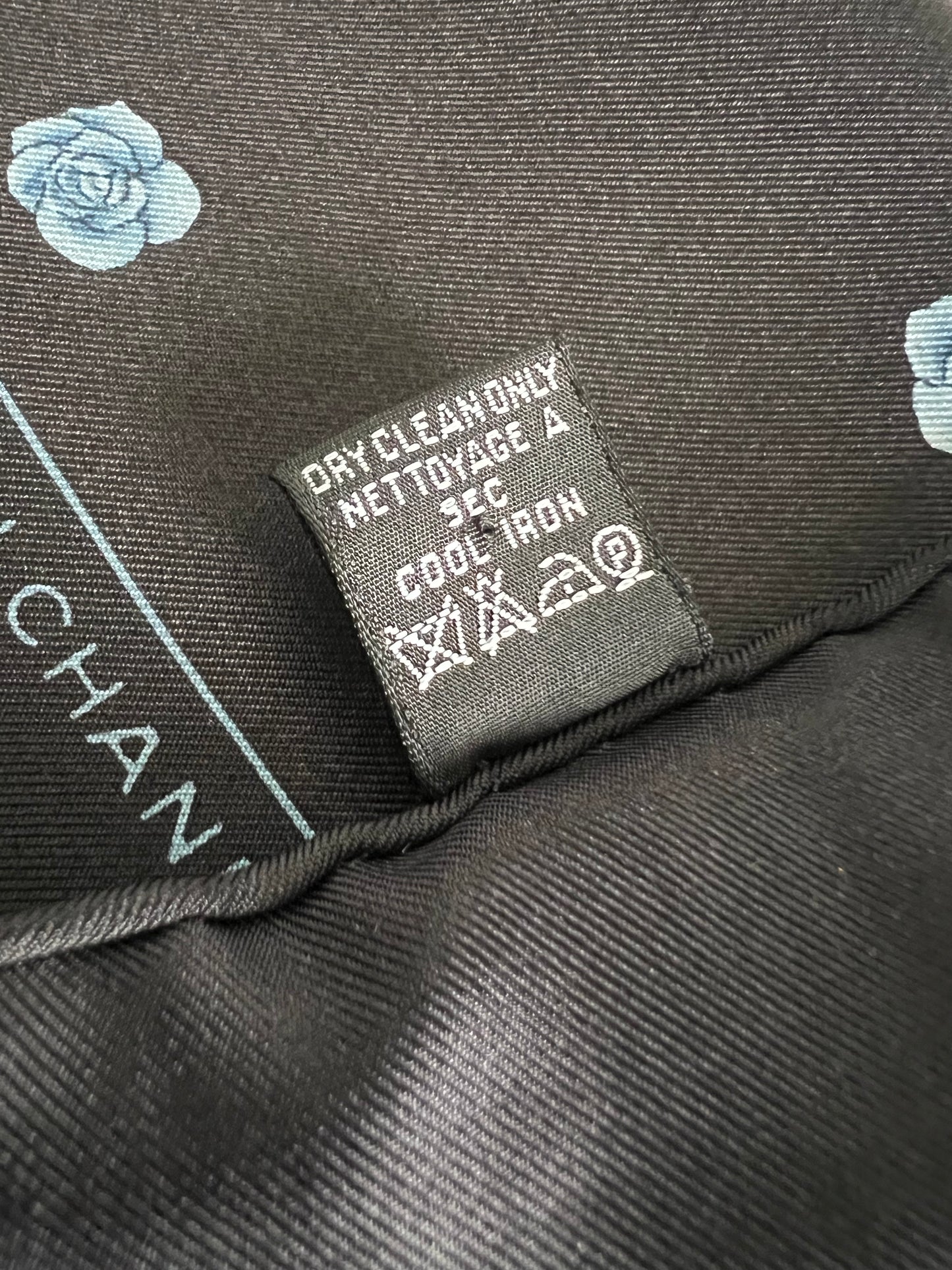 Chanel Silk Scarf Blue Camellia - Small 18x18"