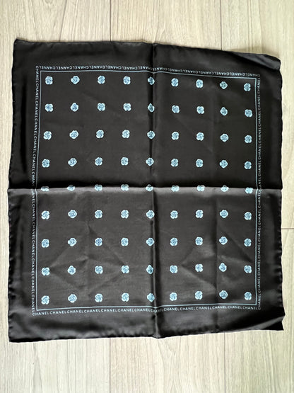 Chanel Silk Scarf Blue Camellia - Small 18x18"
