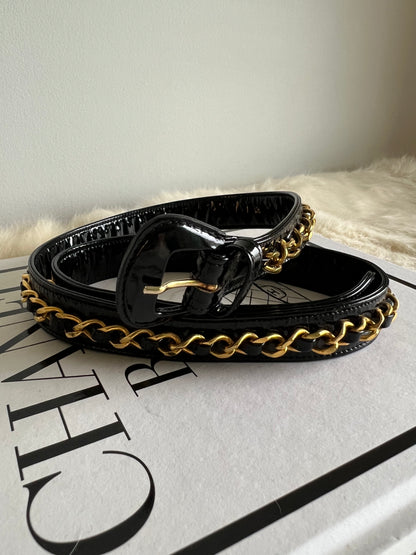 Chanel Patent Leather 1980s Belted Waist Pouch - Black