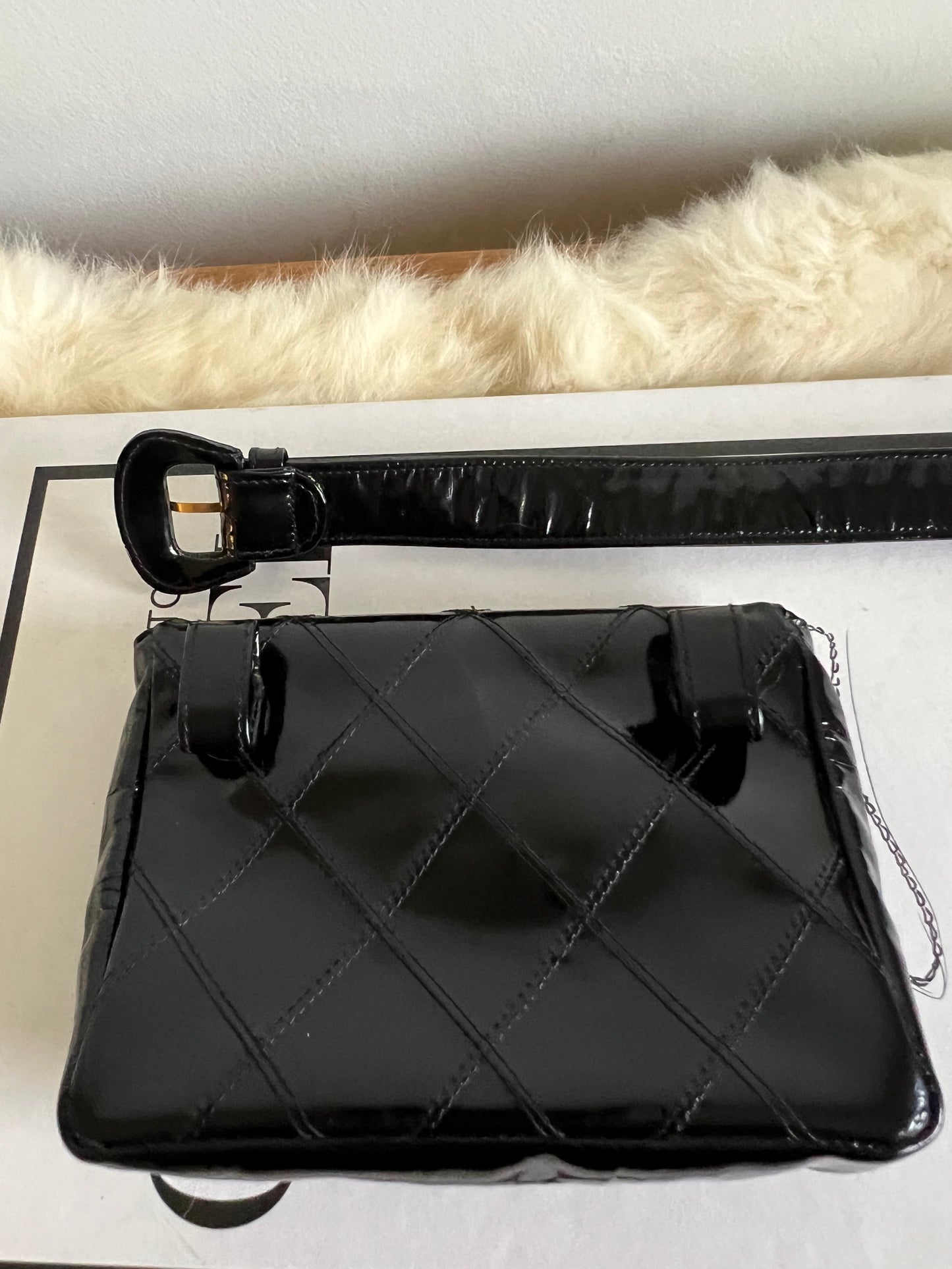 Chanel Patent Leather 1980s Belted Waist Pouch - Black