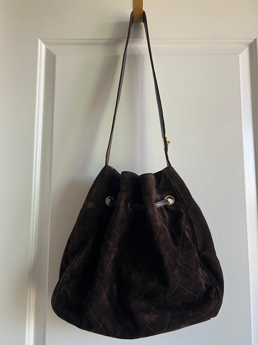 Chanel Quilted Bucket Bag/Hobo Shoulder Tote Bag Brown Suede 3 Series