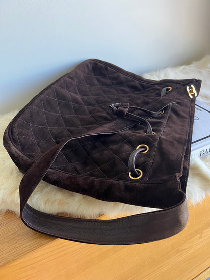 Chanel Quilted Bucket Bag/Hobo Shoulder Tote Bag Brown Suede 3 Series