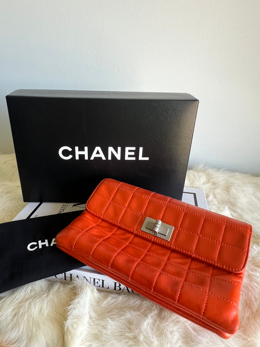 Chanel Orange Lamb Chocolate Bar Clutch 6 Series