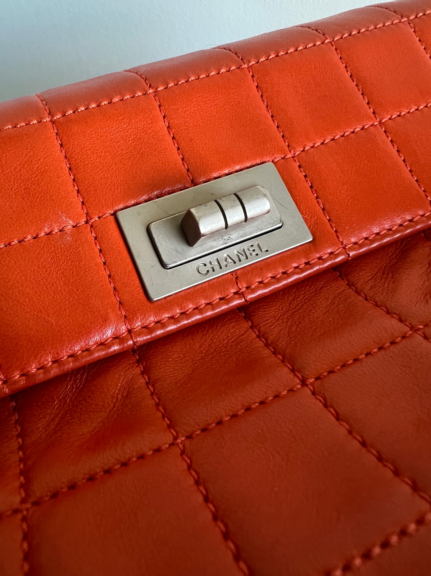 Chanel Orange Lamb Chocolate Bar Clutch 6 Series