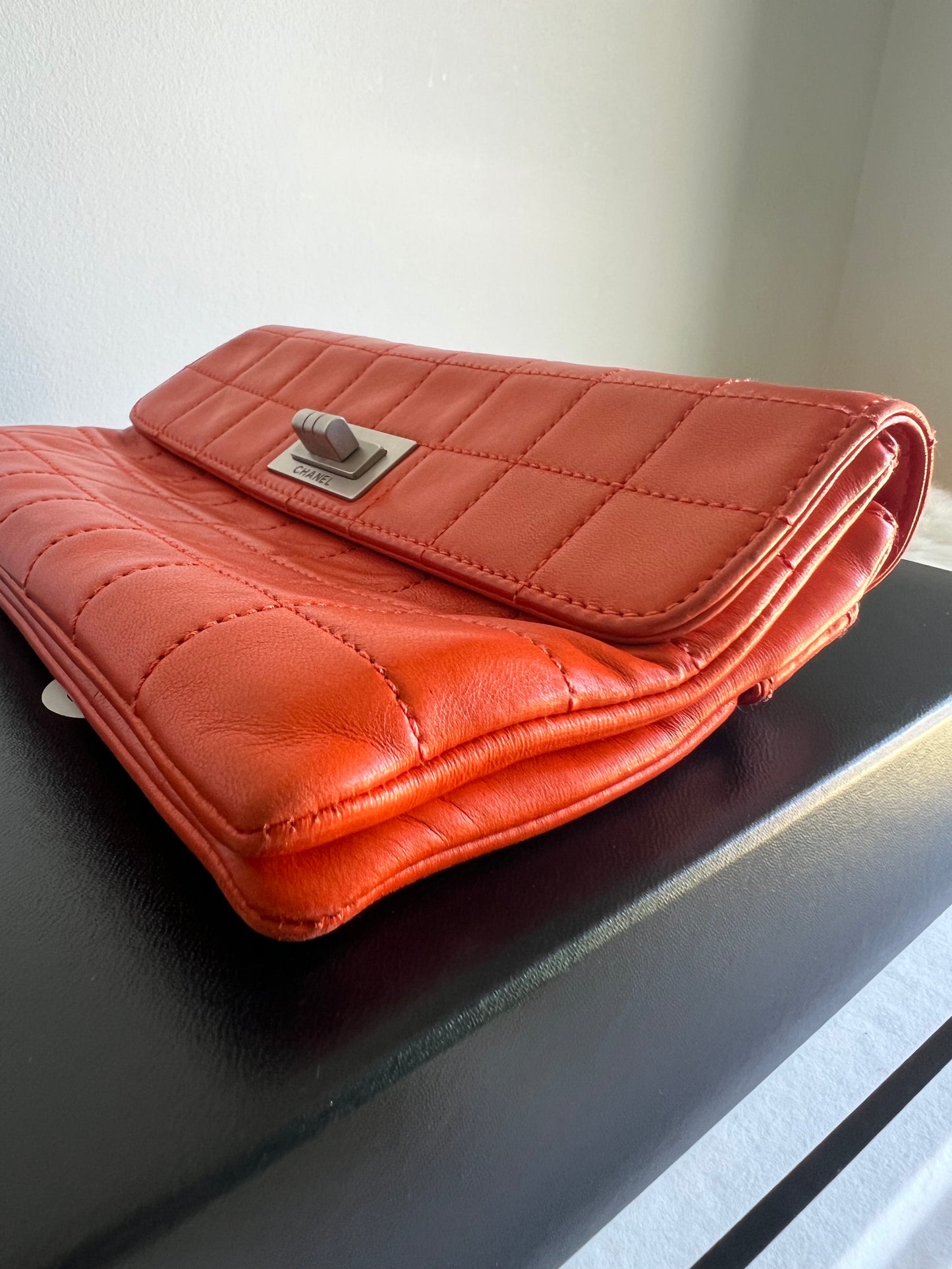 Chanel Orange Lamb Chocolate Bar Clutch 6 Series