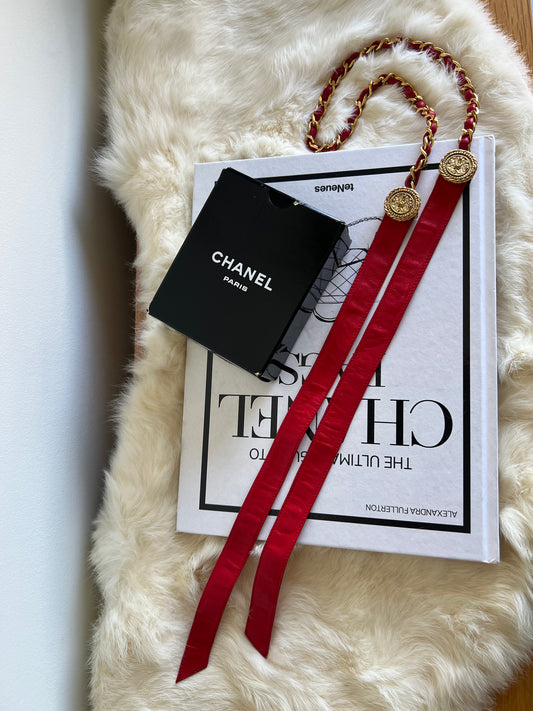 Chanel Red Leather and Chain Bow Belt