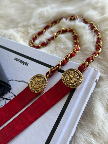 Chanel Red Leather and Chain Bow Belt